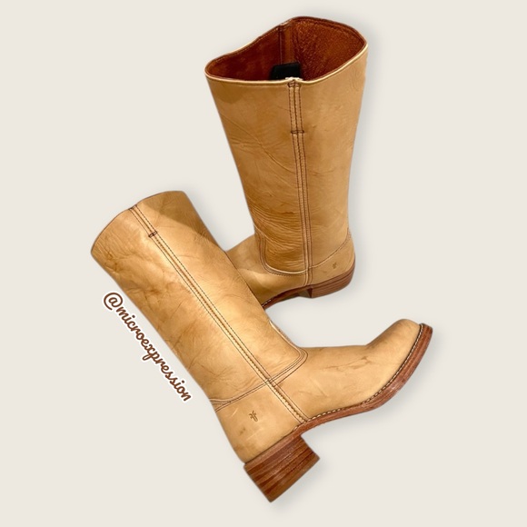 Frye Campus 14L Banana Yellow Leather Vintage Distressed Knee High Pull On Boots - Picture 15 of 16